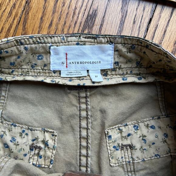 Anthropologie Pants Womens Camo Linen Blend Cargo Pocket Green Khaki Size 27100 - Picture 6 of 10